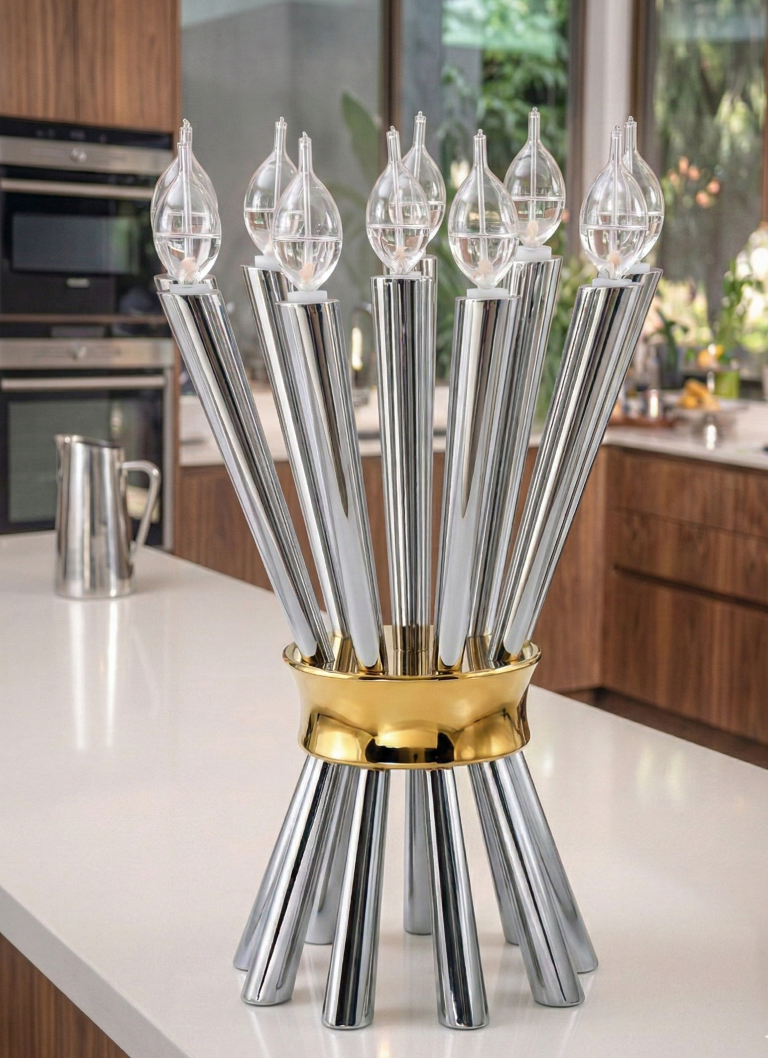 Special Contemporary Tall Sterling Silver Candelabra with 10 Arms