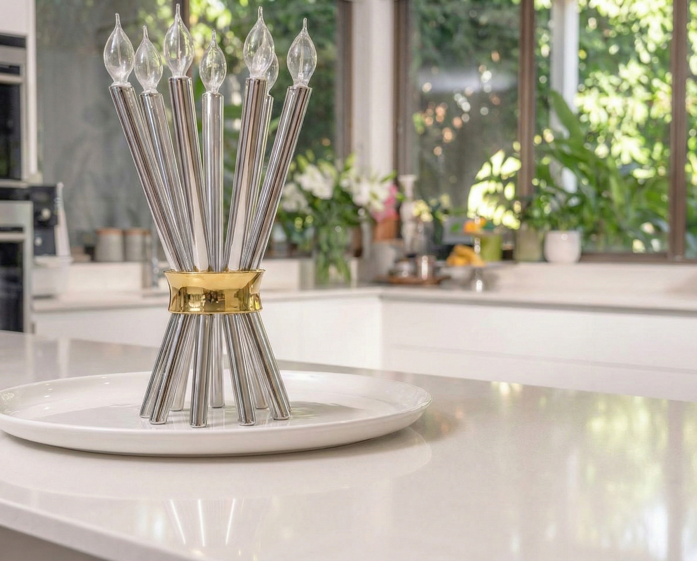 Special Contemporary Tall Sterling Silver Candelabra with 10 Arms