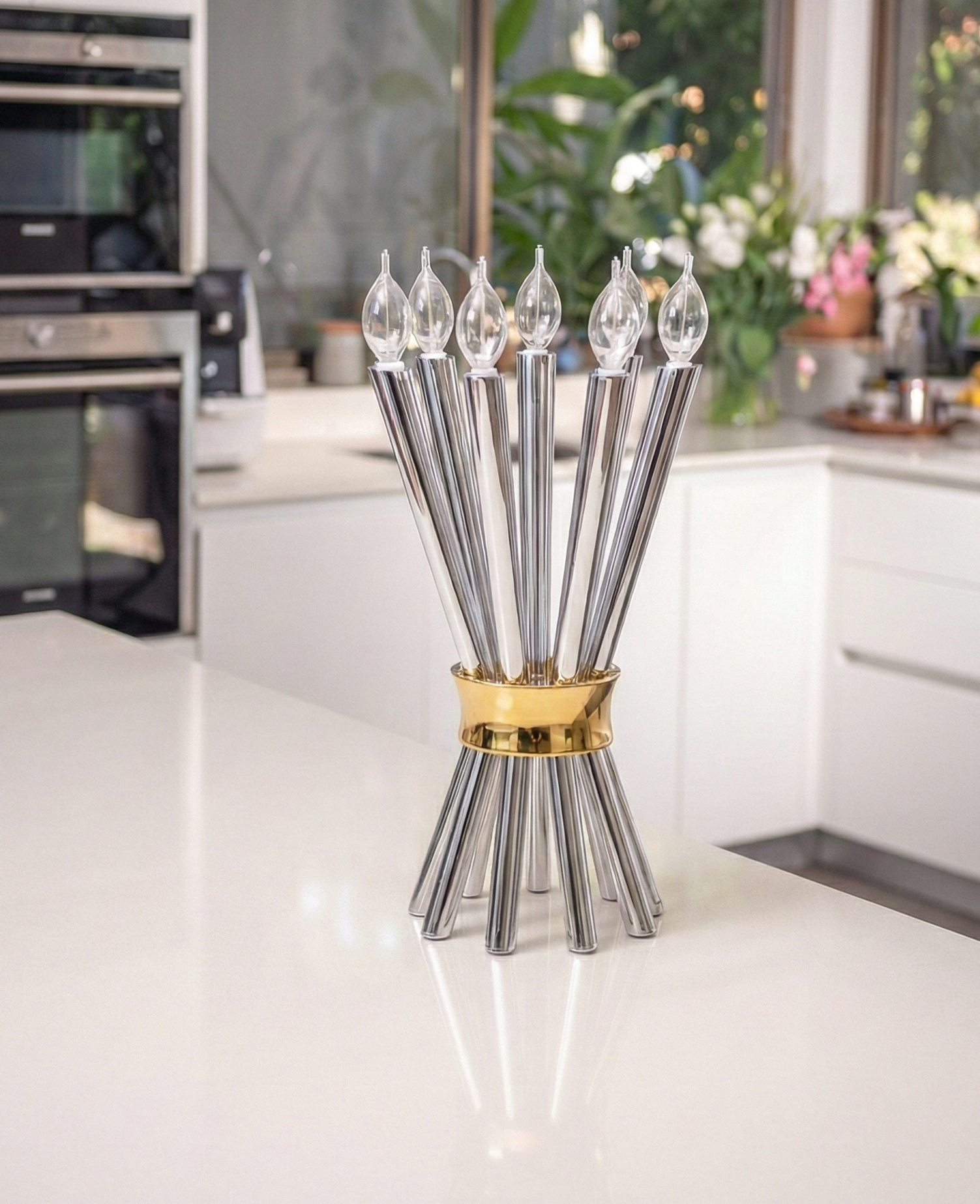 Special Contemporary Tall Sterling Silver Candelabra with 10 Arms