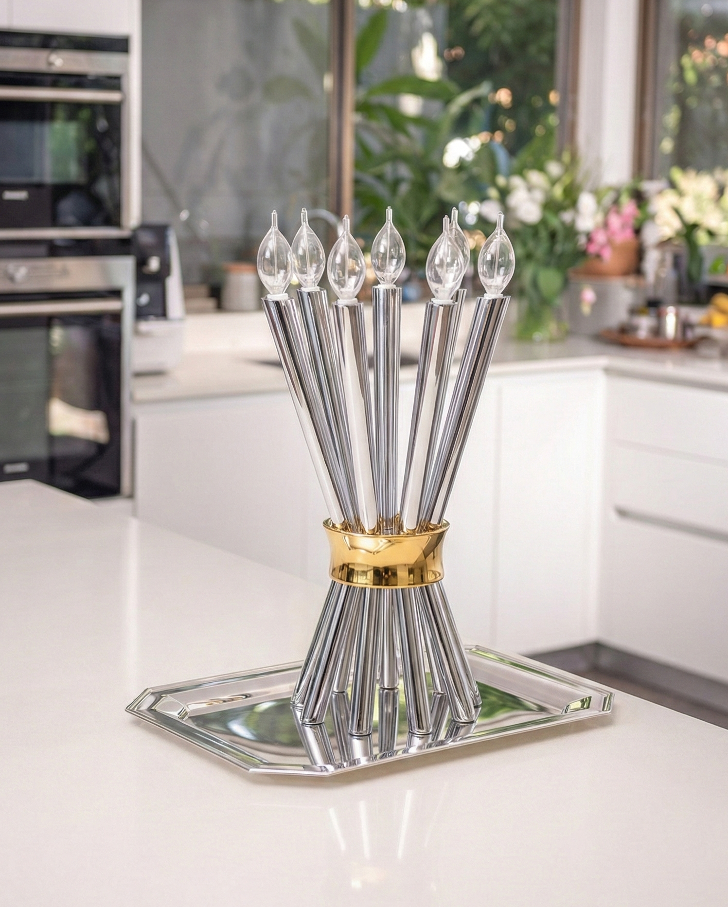 Special Contemporary Tall Sterling Silver Candelabra with 10 Arms