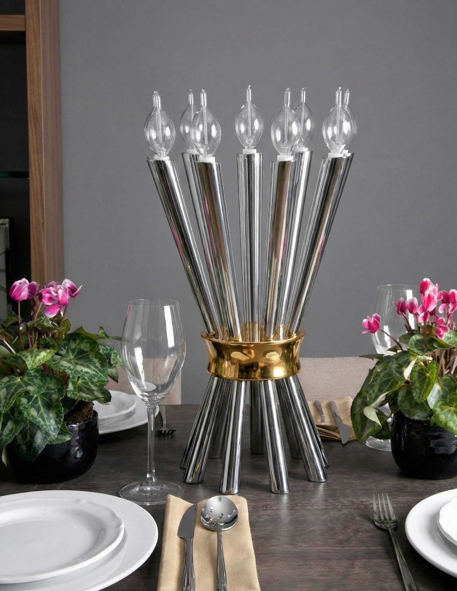 Special Contemporary Tall Sterling Silver Candelabra with 10 Arms