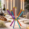 Prestigious Tall Gold Candelabra with Seven Side Arc-Shaped Arms