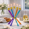 Prestigious Tall Gold Candelabra with Seven Side Arc-Shaped Arms