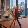 Prestigious Tall Gold Candelabra with Seven Side Arc-Shaped Arms