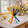 Prestigious Tall Gold Candelabra with Seven Side Arc-Shaped Arms