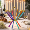 Prestigious Tall Gold Candelabra with Seven Side Arc-Shaped Arms