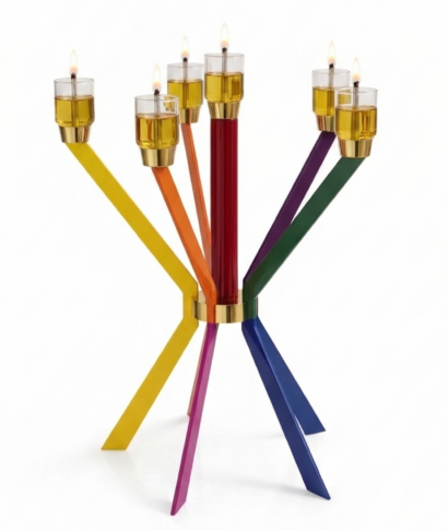 Prestigious Tall Gold Candelabra with Seven Side Arc-Shaped Arms