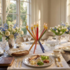 Prestigious Tall Gold Candelabra with Seven Side Arc-Shaped Arms