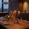 Prestigious Tall Gold Candelabra with Seven Side Arc-Shaped Arms