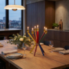 Prestigious Tall Gold Candelabra with Seven Side Arc-Shaped Arms