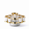 Modern Silver Ten Cups Kiddush Set with Tray and Blessing Reflection