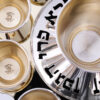 Modern Silver Ten Cups Kiddush Set with Tray and Blessing Reflection