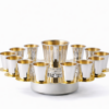 Modern Silver Ten Cups Kiddush Set with Tray and Blessing Reflection