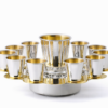 Modern Silver Ten Cups Kiddush Set with Tray and Blessing Reflection