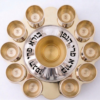 Modern Silver Ten Cups Kiddush Set with Tray and Blessing Reflection