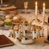 Modern Silver Ten Cups Kiddush Set with Tray and Blessing Reflection