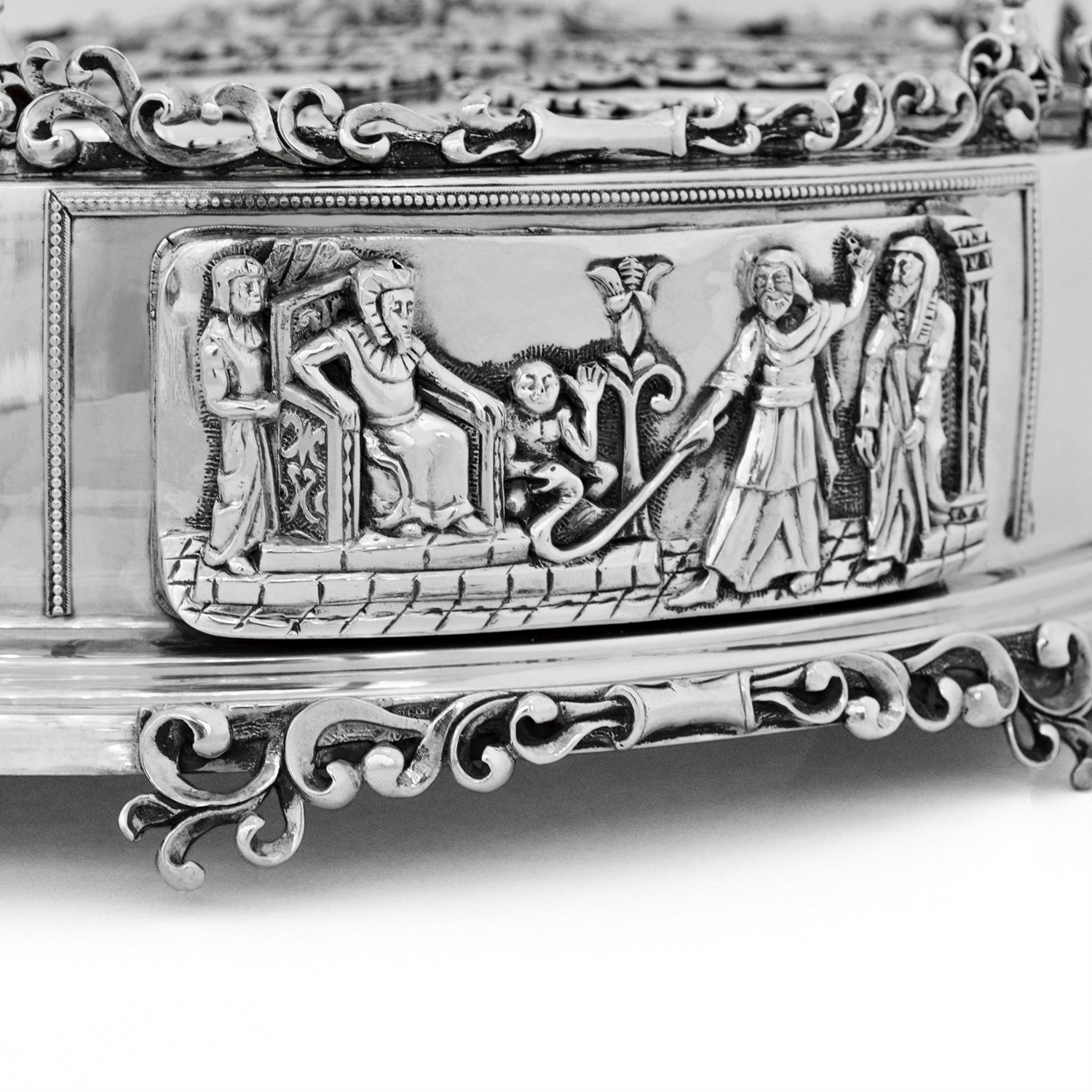 3 Tier Matzah Chamber Pure Silver Seder Plate with Exodus Story