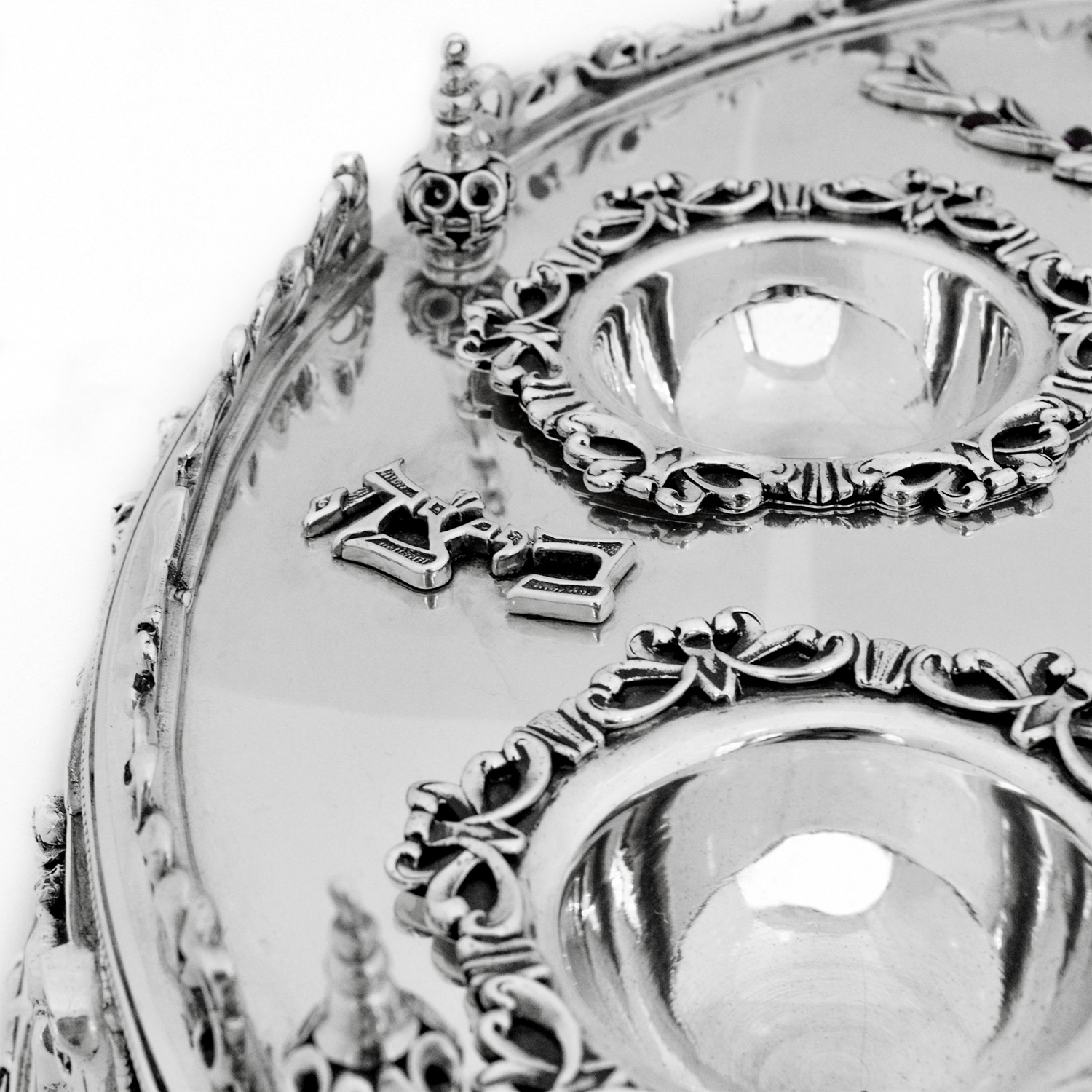 3 Tier Matzah Chamber Pure Silver Seder Plate with Exodus Story