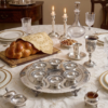 Large Yemenite Crown Filigree Silver Seder Plate on Ornate Feet