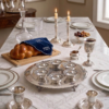 Large Yemenite Crown Filigree Silver Seder Plate on Ornate Feet