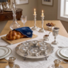 Large Yemenite Crown Filigree Silver Seder Plate on Ornate Feet