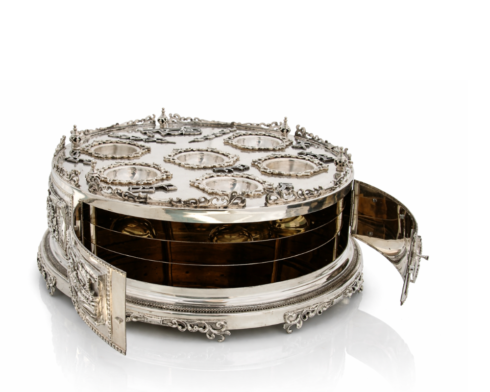 3 Tier Matzah Chamber Pure Silver Seder Plate with Exodus Story
