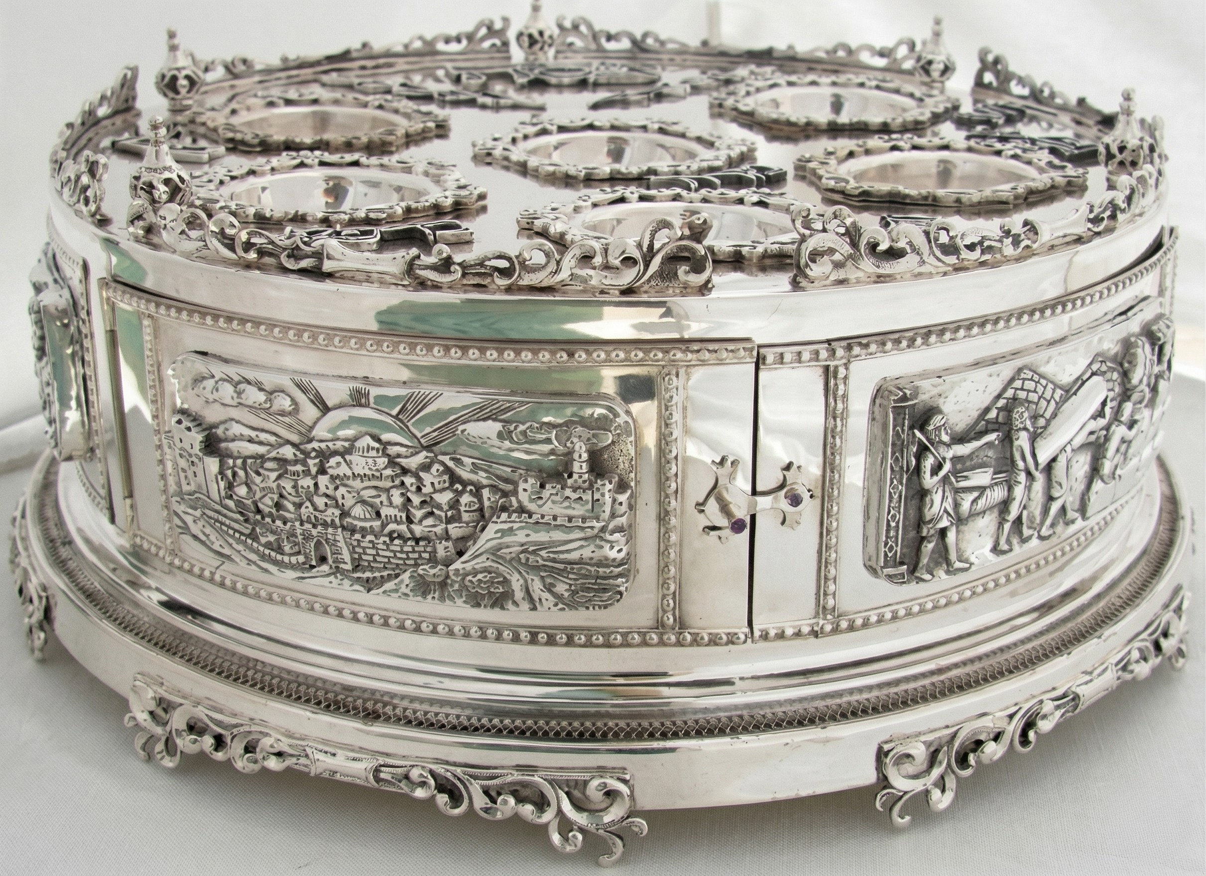 3 Tier Matzah Chamber Pure Silver Seder Plate with Exodus Story