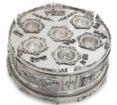 3 Tier Matzah Chamber Pure Silver Seder Plate with Exodus Story