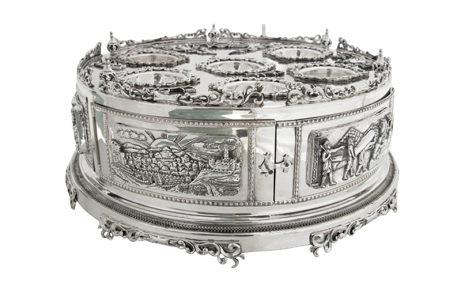 3 Tier Matzah Chamber Pure Silver Seder Plate with Exodus Story