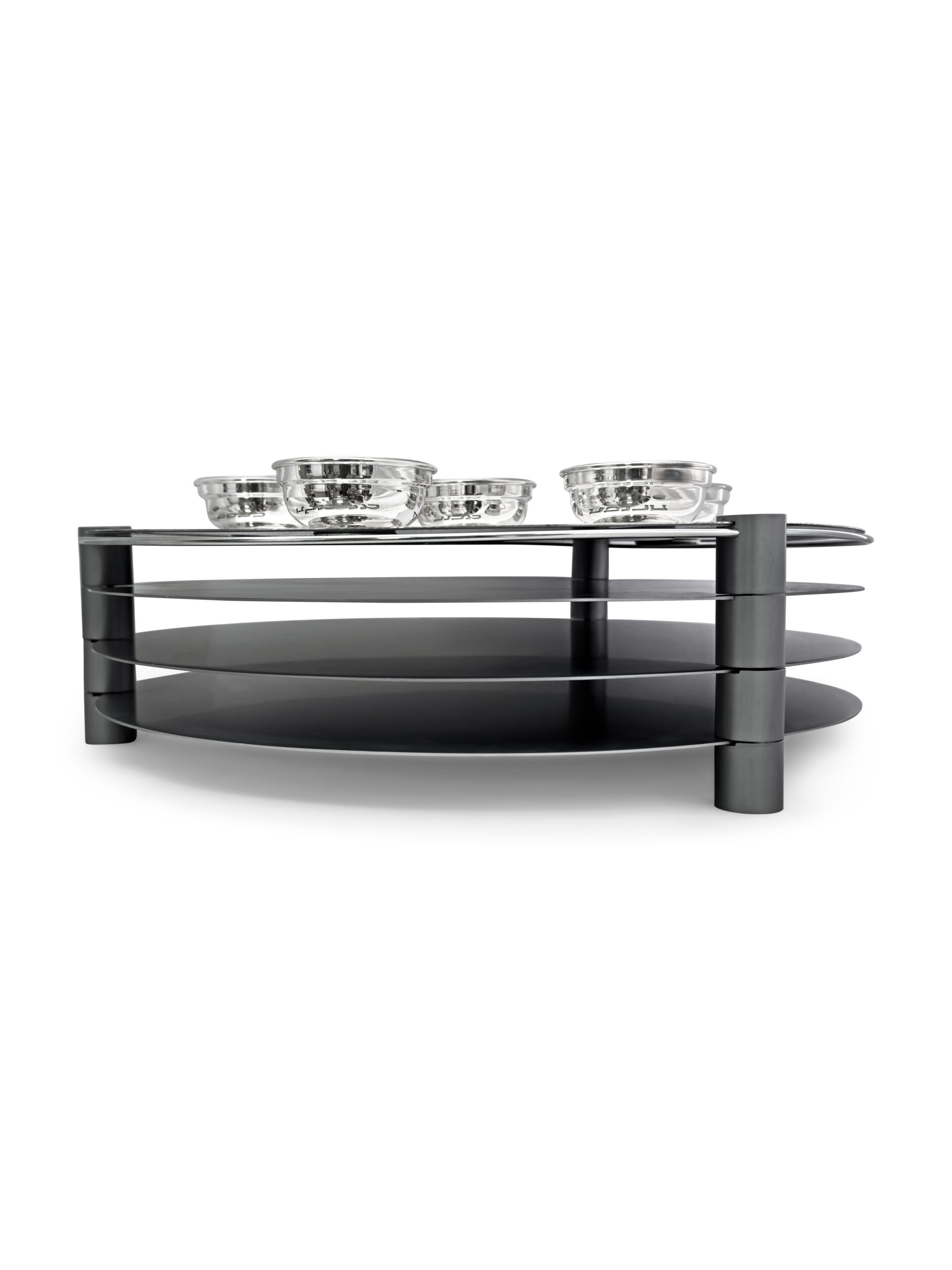 Huge Sterling Silver and Aluminum 3-Tier Seder Plate with Cotton Curtain