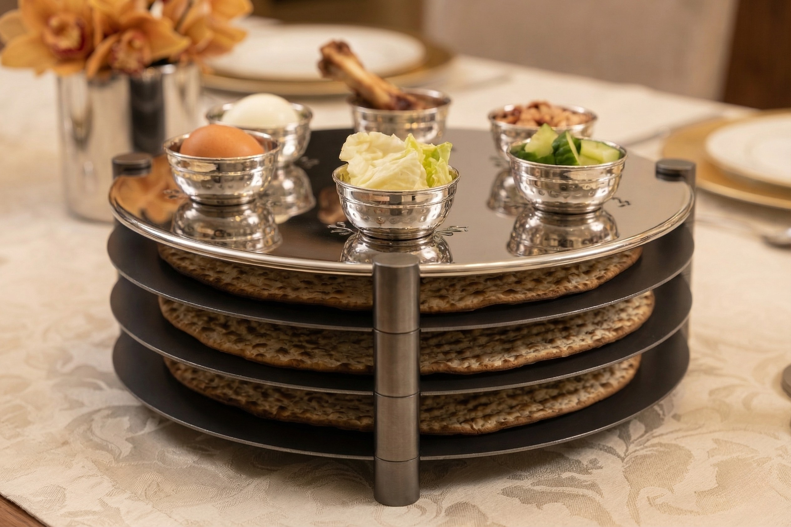 Extra Large Modern Silver Passover Seder Plate with Open Body