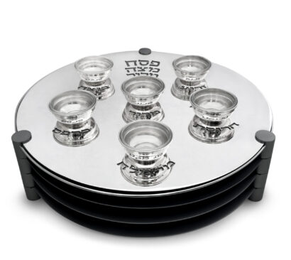 Huge Sterling Silver and Aluminum 3-Tier Seder Plate with Cotton Curtain