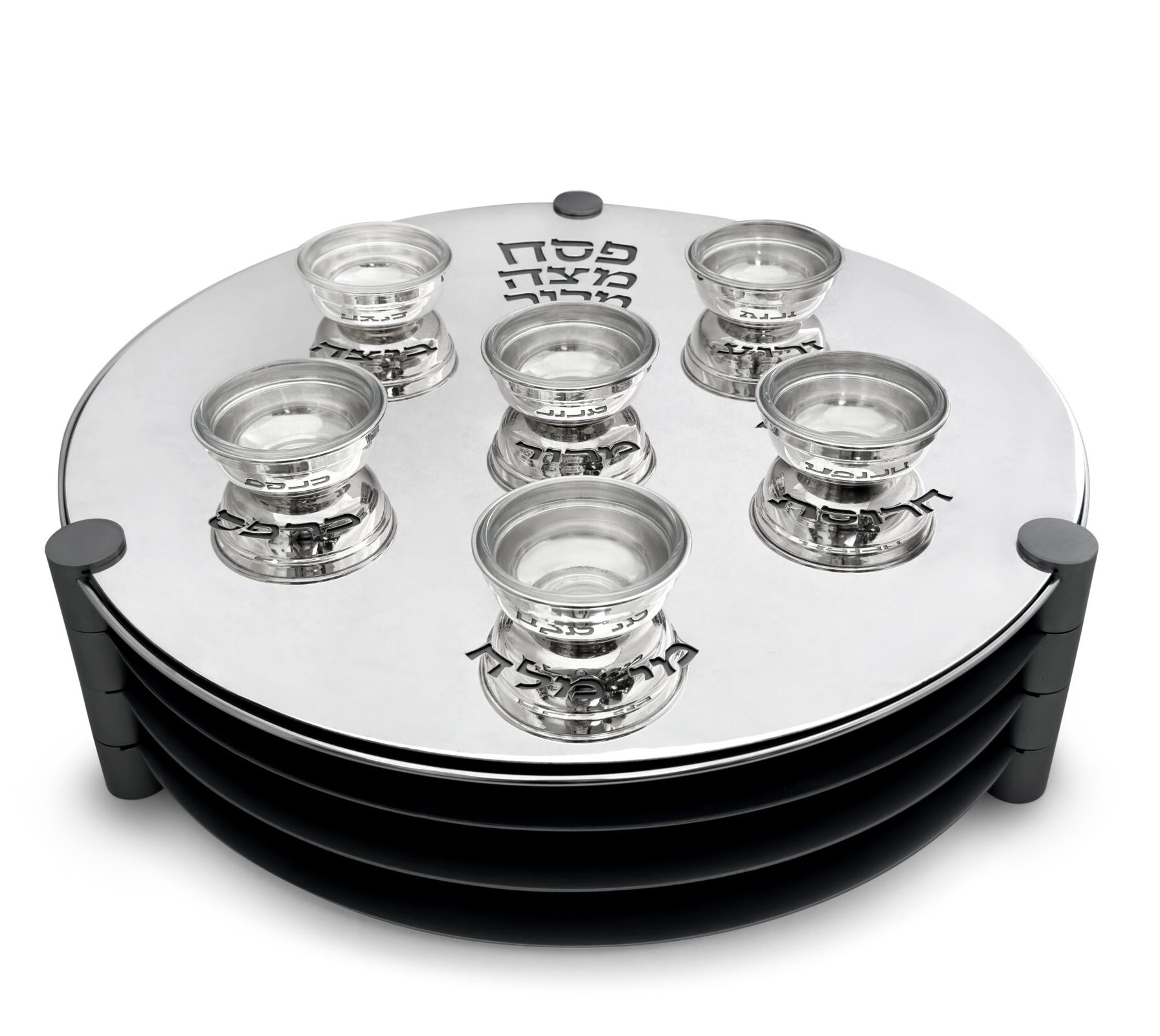 Huge Sterling Silver and Aluminum 3-Tier Seder Plate with Cotton Curtain