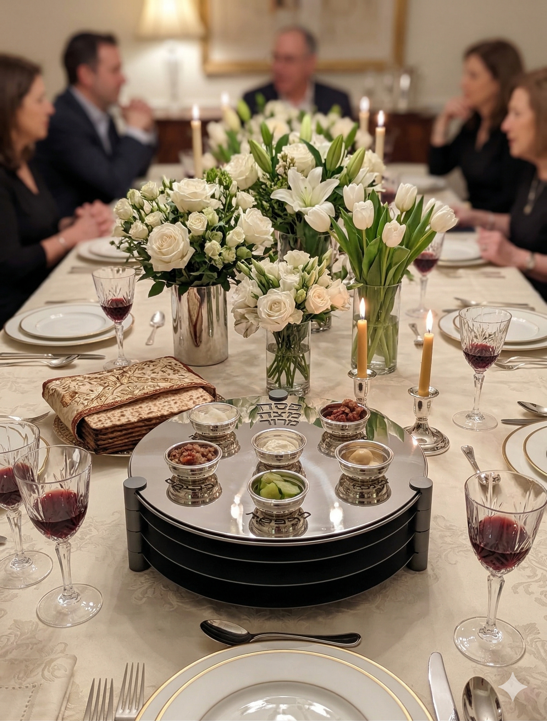 Extra Large Modern Silver Passover Seder Plate with Open Body
