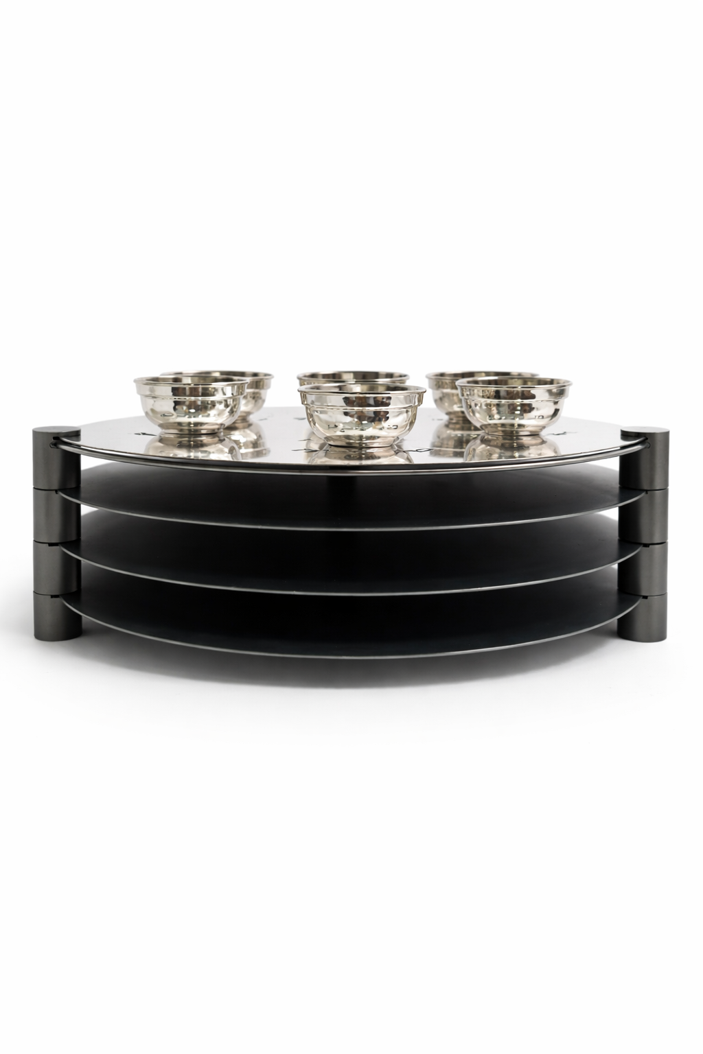 Huge Sterling Silver and Aluminum 3-Tier Seder Plate with Cotton Curtain