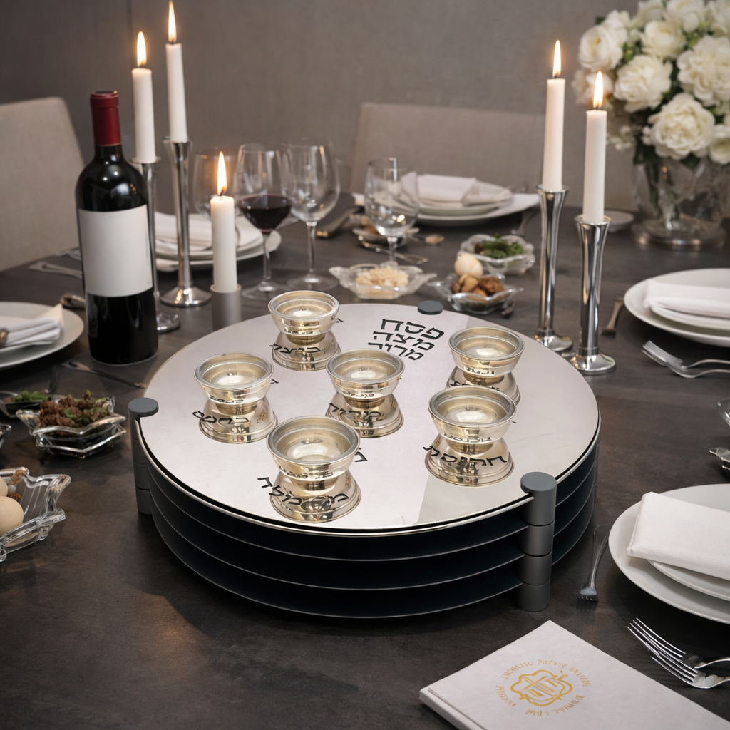Extra Large Modern Silver Passover Seder Plate with Open Body