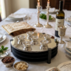 Huge Sterling Silver and Aluminum 3-Tier Seder Plate with Cotton Curtain