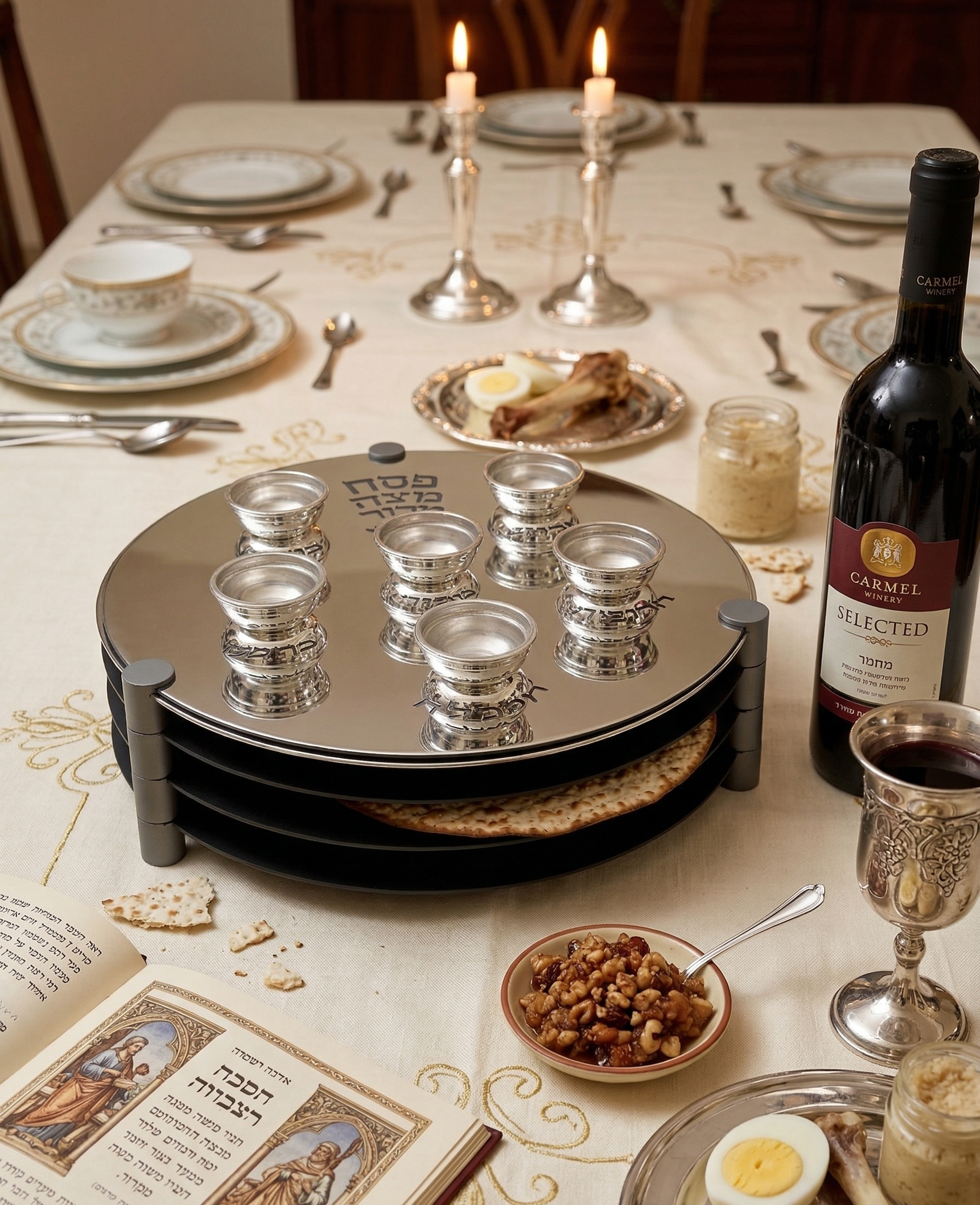 Extra Large Modern Silver Passover Seder Plate with Open Body