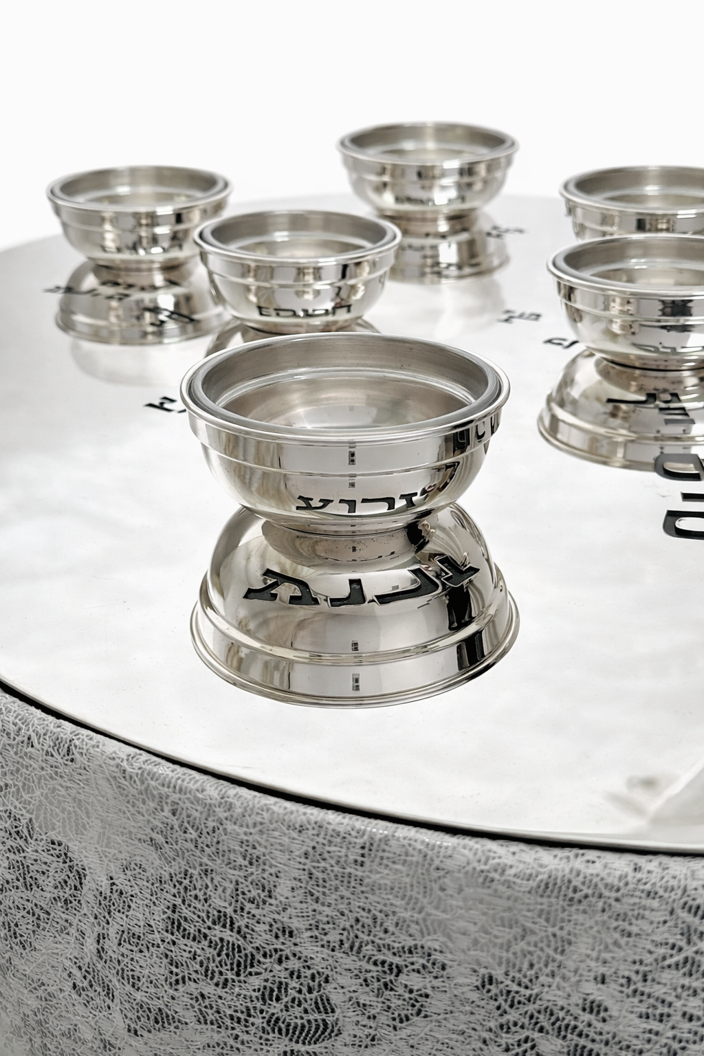 Huge Sterling Silver and Aluminum 3-Tier Seder Plate with Cotton Curtain