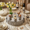 Huge Sterling Silver and Aluminum 3-Tier Seder Plate with Cotton Curtain