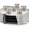 Huge Sterling Silver and Aluminum 3-Tier Seder Plate with Cotton Curtain
