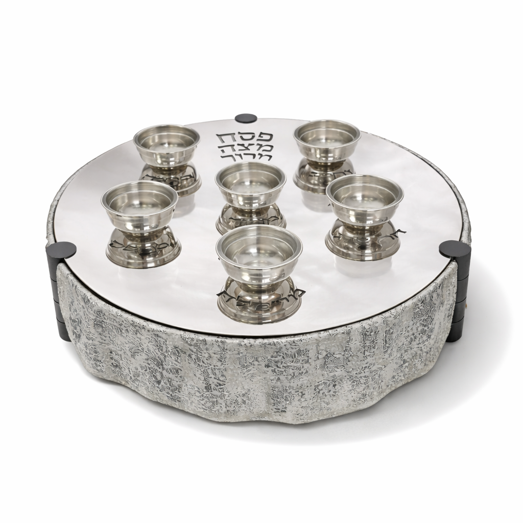 Huge Sterling Silver and Aluminum 3-Tier Seder Plate with Cotton Curtain