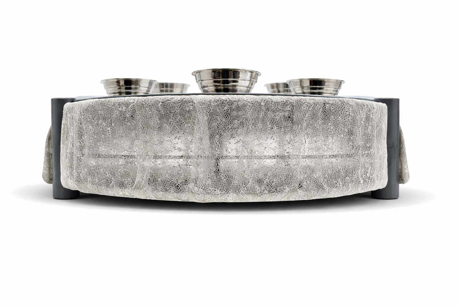 Huge Sterling Silver and Aluminum 3-Tier Seder Plate with Cotton Curtain
