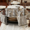 Huge Sterling Silver and Aluminum 3-Tier Seder Plate with Cotton Curtain