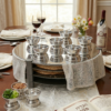 Huge Sterling Silver and Aluminum 3-Tier Seder Plate with Cotton Curtain
