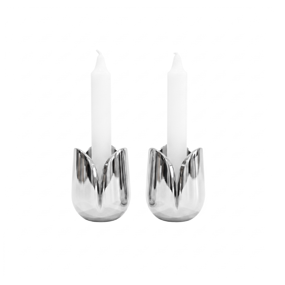Shiny Flower Travel Shabbat Candlesticks – Maintenance Free