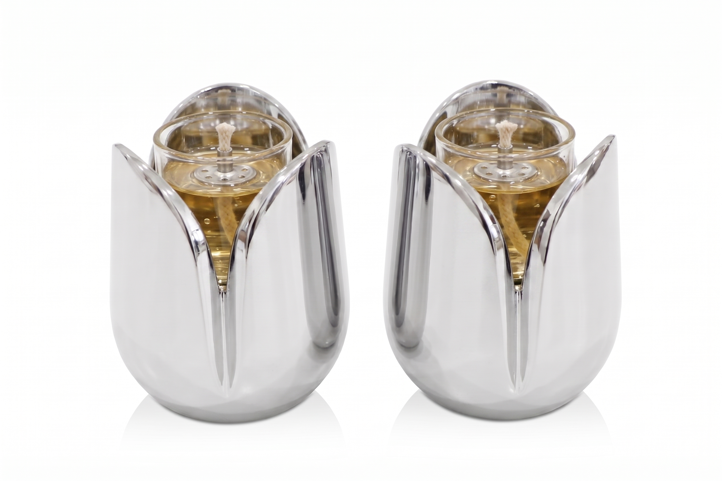 Shiny Flower Travel Shabbat Candlesticks – Maintenance Free