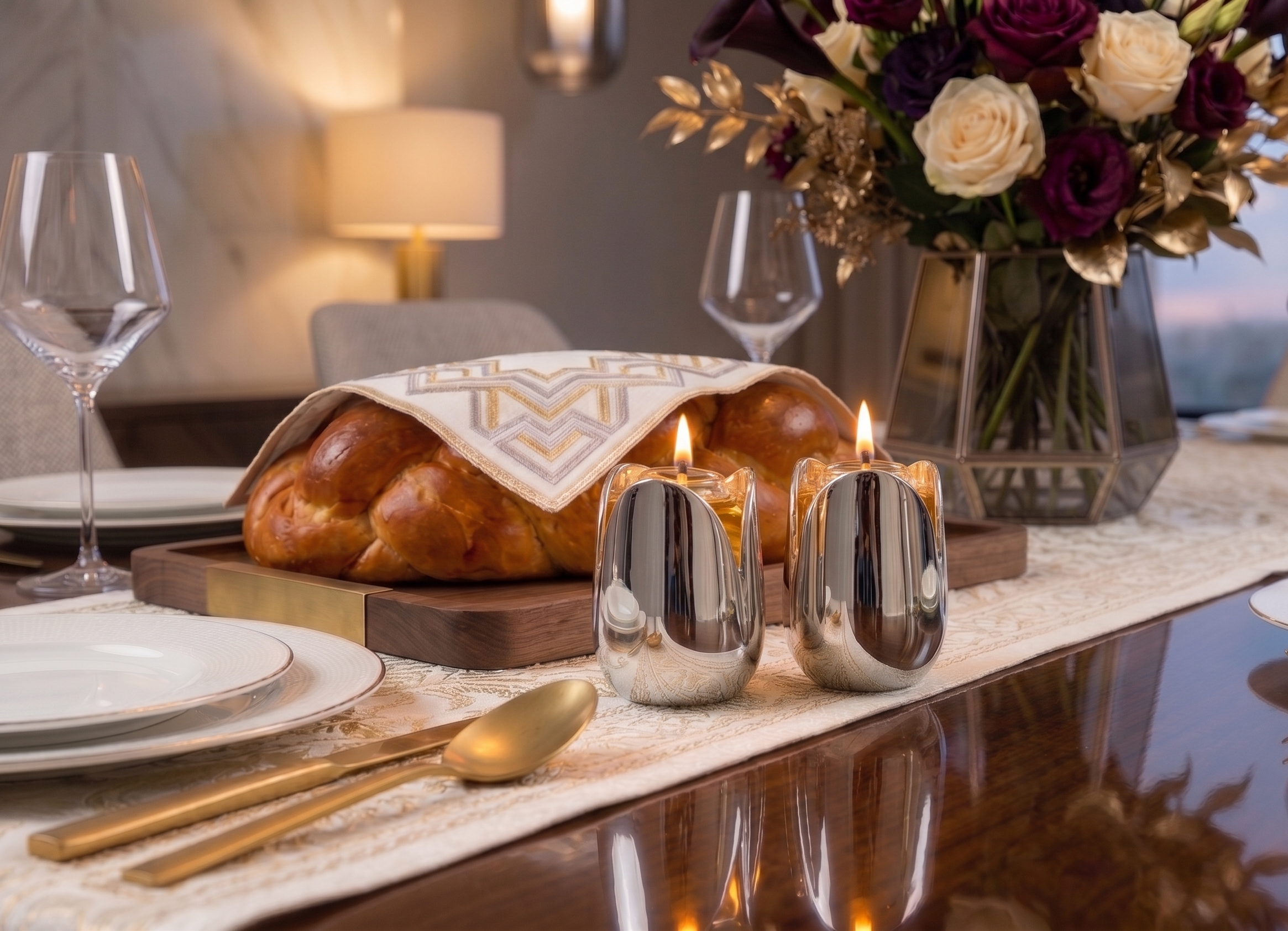 Shiny Flower Travel Shabbat Candlesticks – Maintenance Free