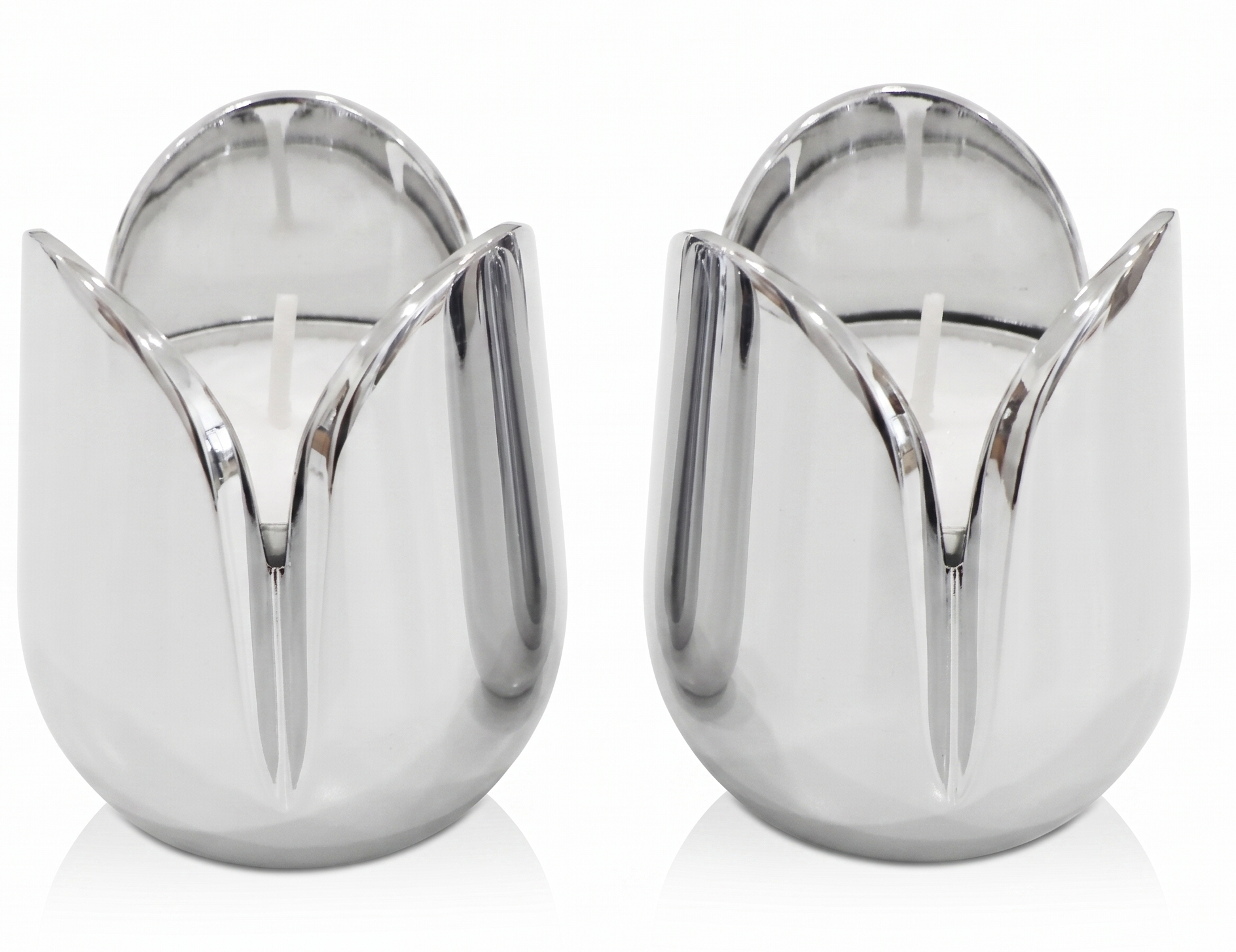 Shiny Flower Travel Shabbat Candlesticks – Maintenance Free