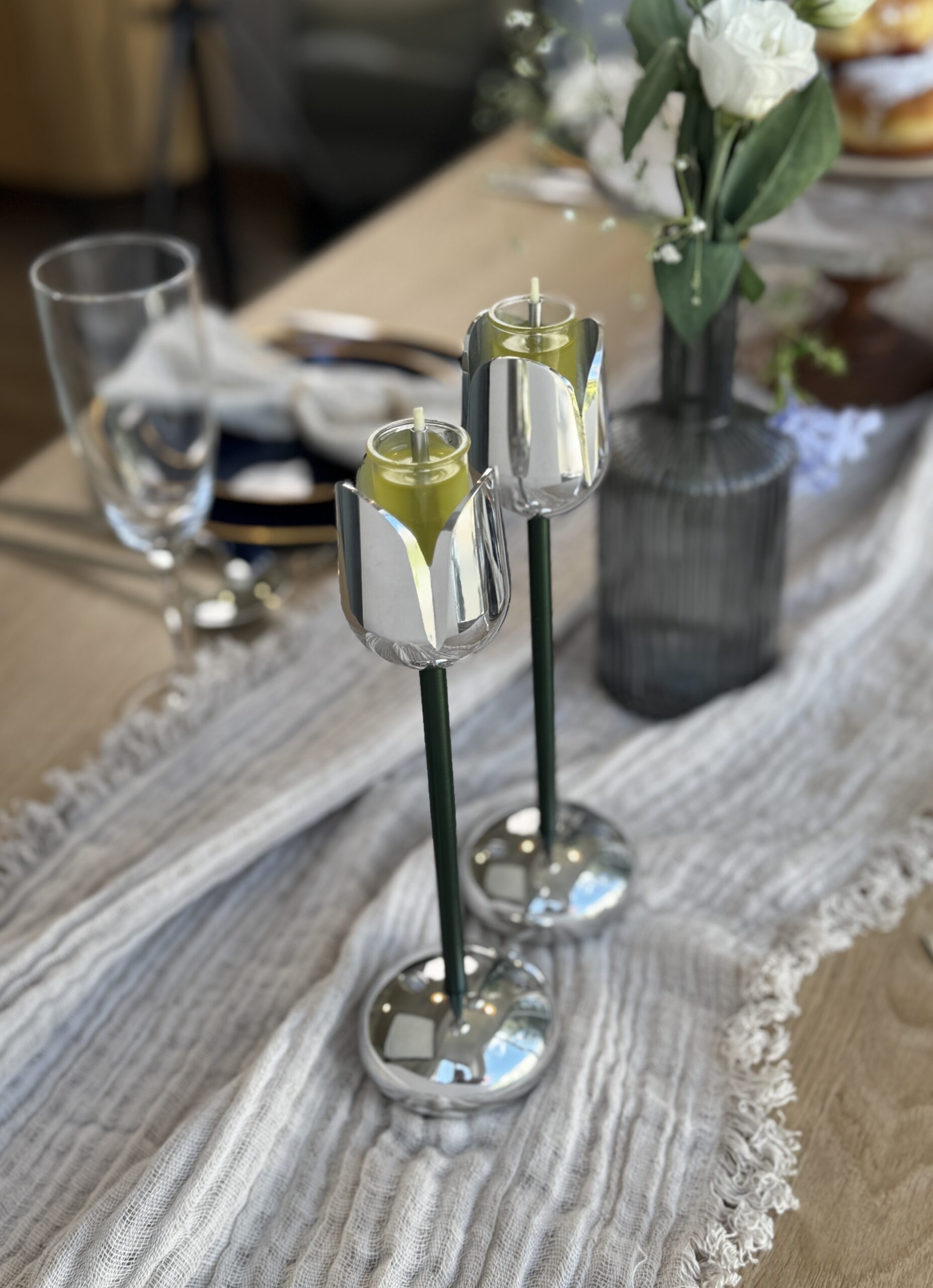 Silver and Gold Coated Tea Light Candle Holders with Open Petal Flower